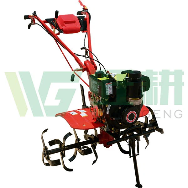 CE Approved 4 Wheel Drive Ride on Back Rotary Cultivator with 10HP Diesel Kama Engine