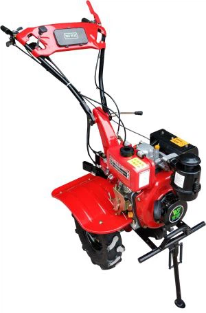 Four Wheel Drive Agricultural Mini Tractor with Back Attached Ploughs and Rotary Cultivators